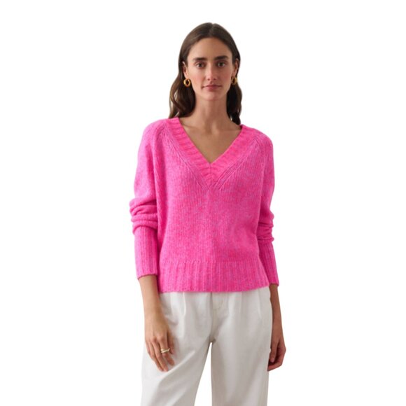 White + Warren Cashmere Air Plush V-Neck Sweater in Pink Marl size XS soft wool - Picture 1 of 10